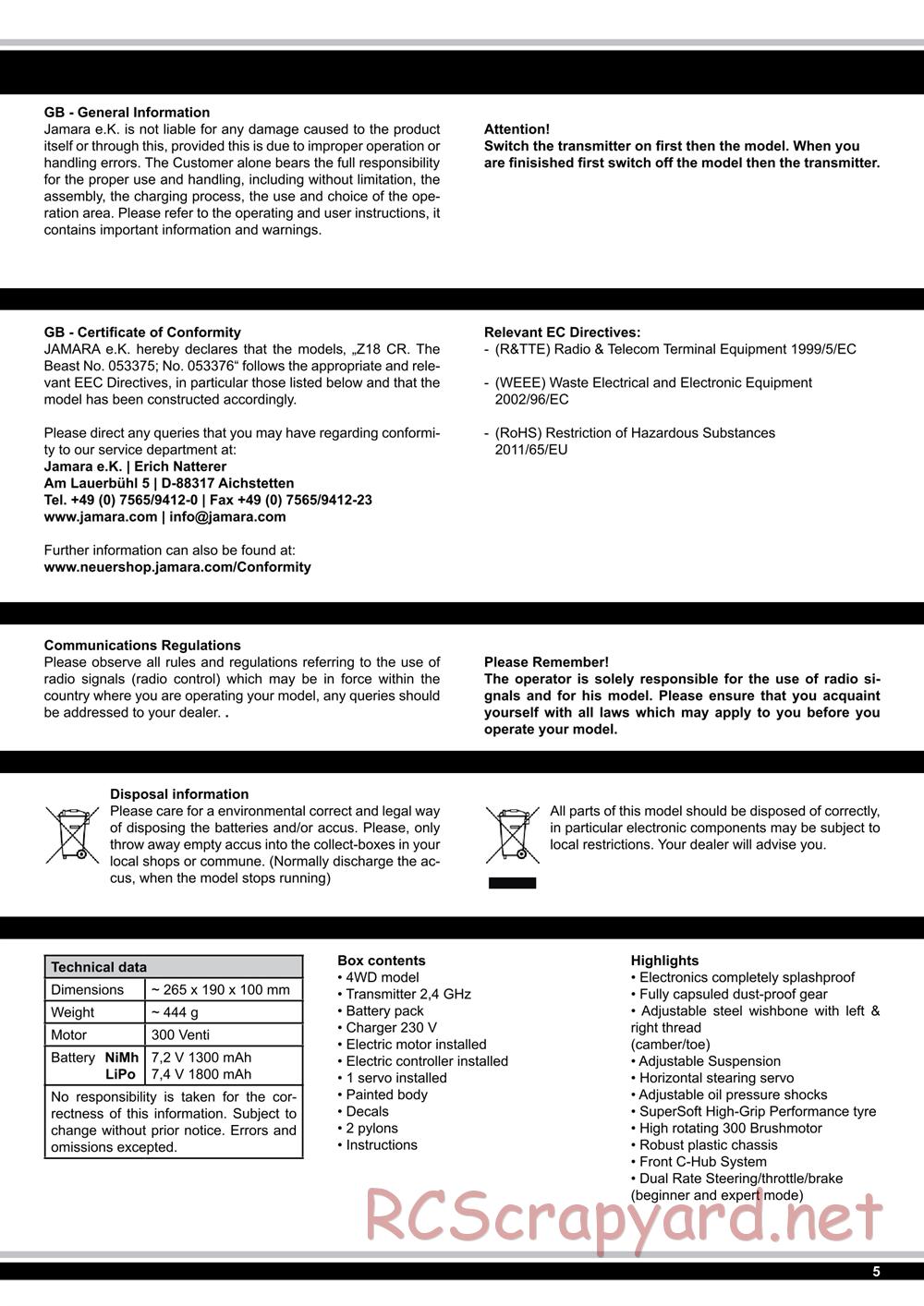 Jamara - Z18 CR The Beast - Manual - Page 5