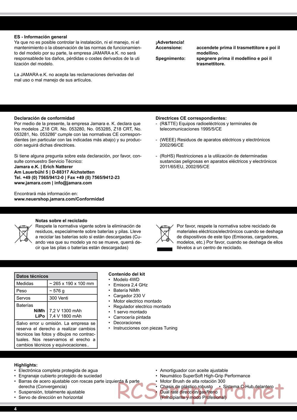 Jamara - Z18 CR Buggy - Manual - Page 4