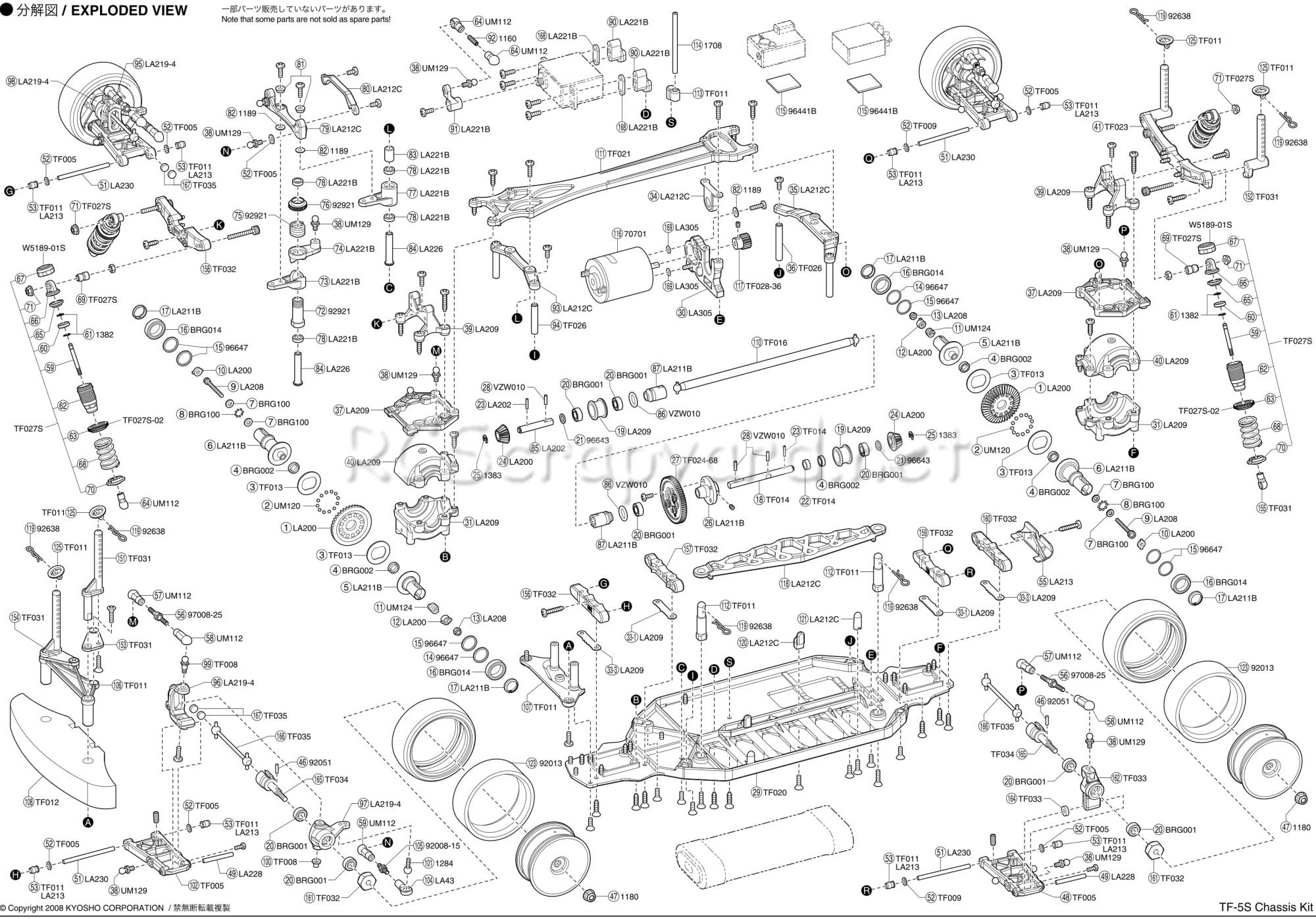 Kyosho TF-5S Chassis - Exploded View