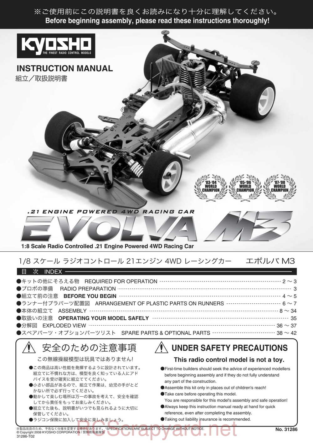 Kyosho - 31286 - Evolva-M3 - Manual - Page 01