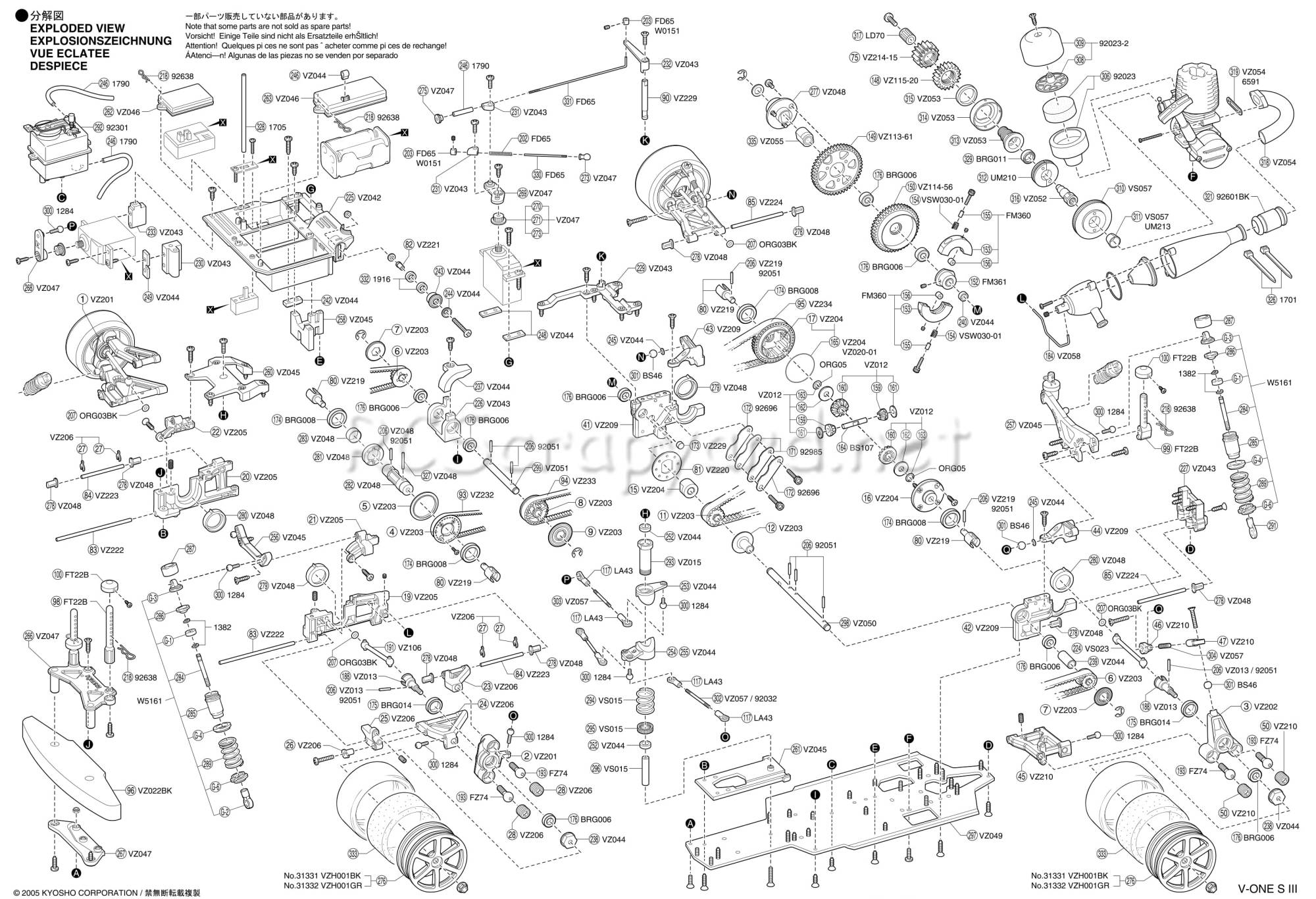 Kyosho V-One S III - Exploded View