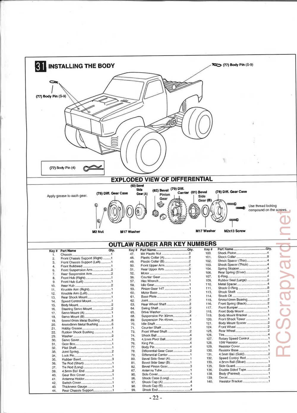 Kyosho - 3162H - Outlaw-Raider ARR - Manual - Page 22