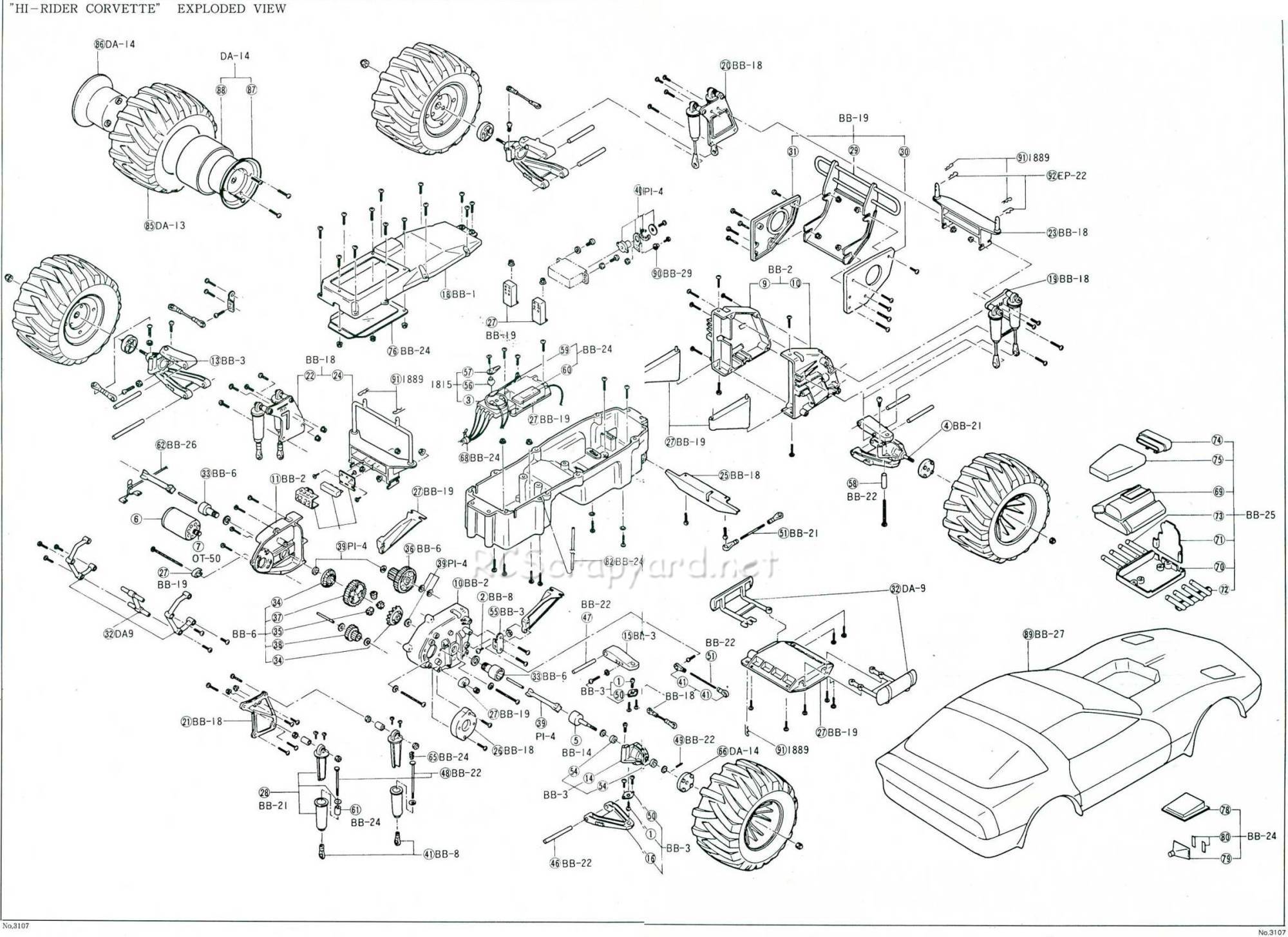 Kyosho Hi-Rider Corvette - 3107 - Exploded View