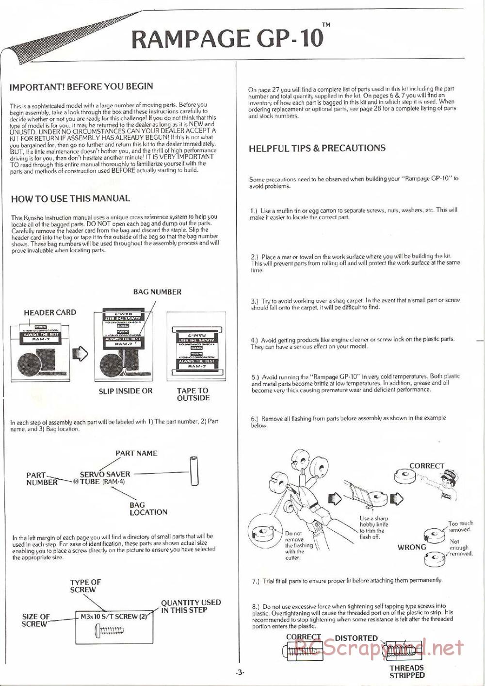 Kyosho - Rampage GP-10 - Manual - Page 3