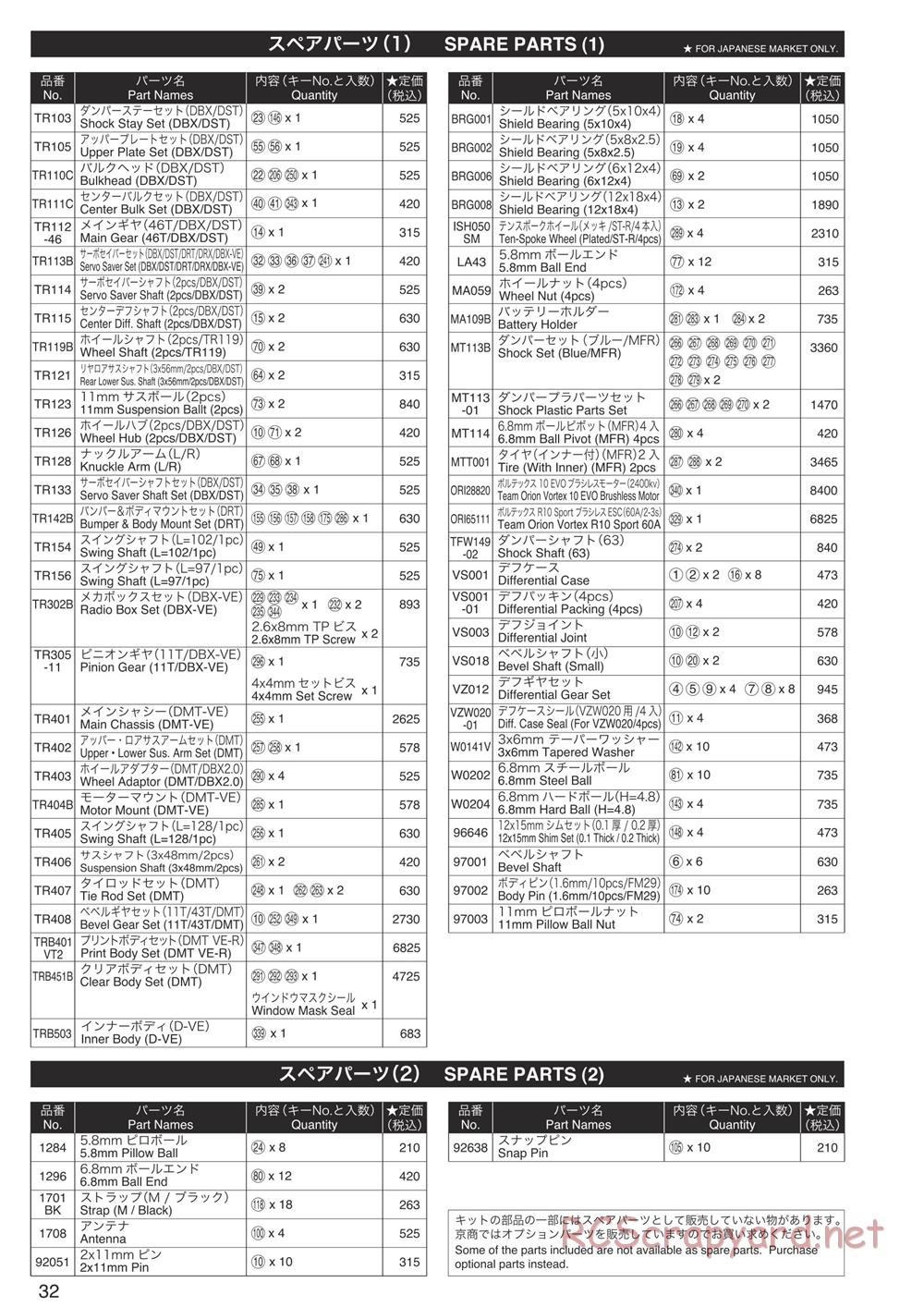 Kyosho - DMT VE-R - Parts List - Page 1