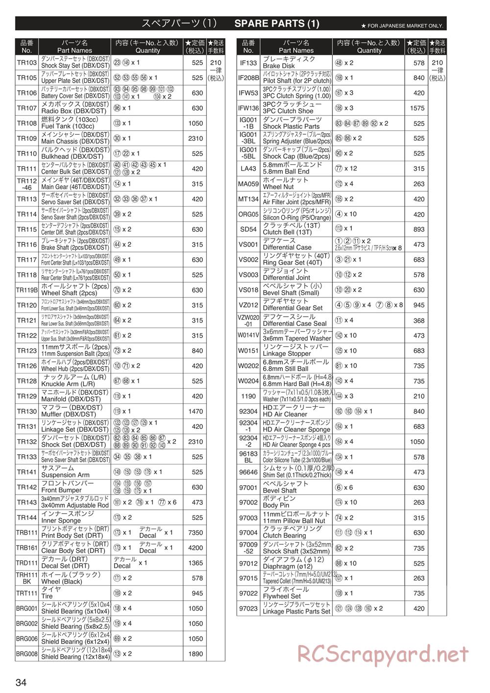 Kyosho - DRT - Parts List - Page 1