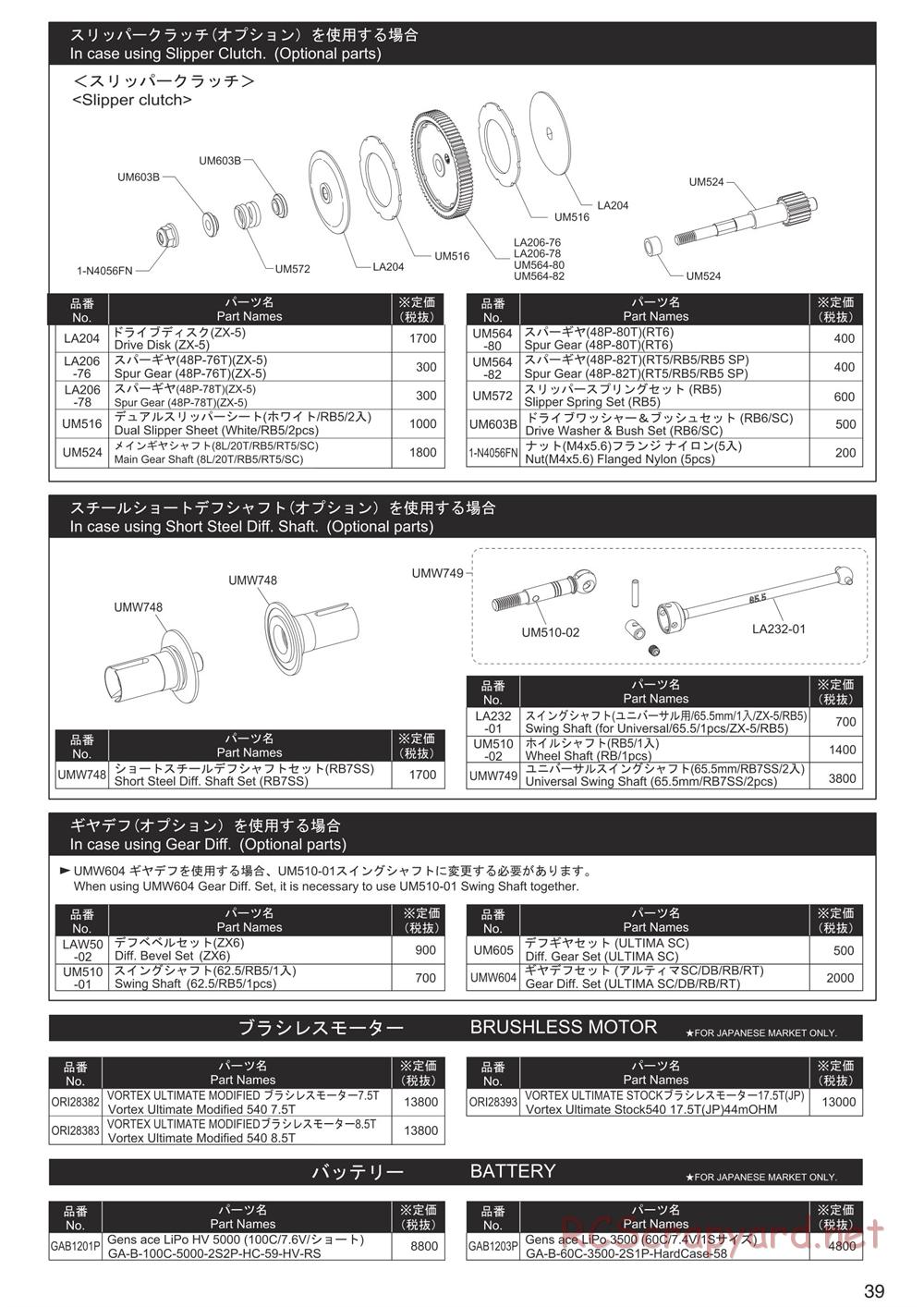 Kyosho - Ultima RB7SS - Parts List - Page 4