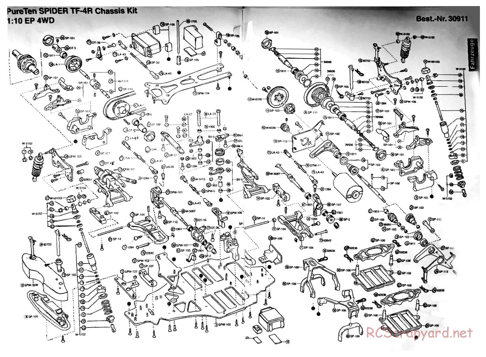 Kyosho - PureTen EP Spider TF-4 Type-R - 30911 - Exploded Views - Page 1