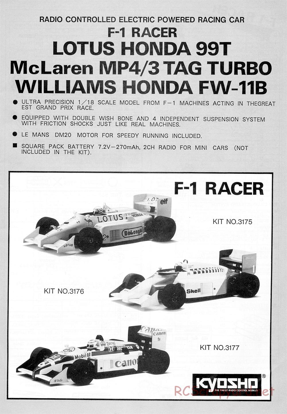Kyosho - 1/18 Scale Formula One (F1) - Manual - Page 1