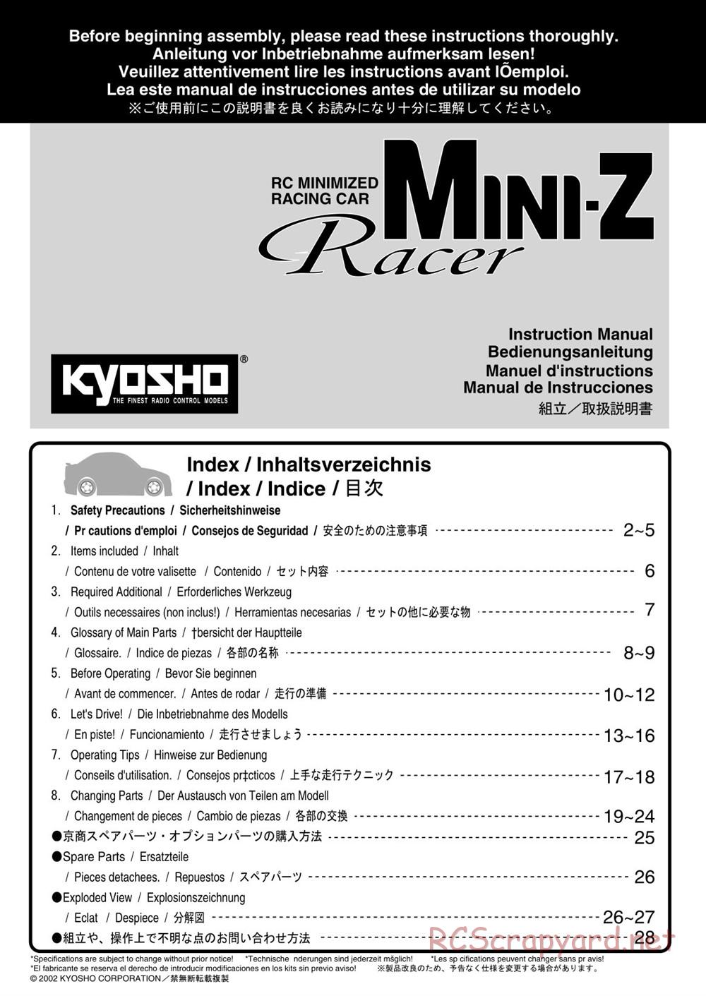 Kyosho - Mini-Z Racer - Manual - Page 1