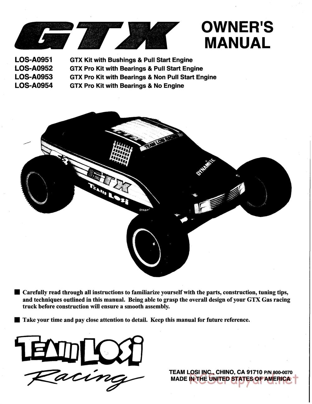 Team Losi - GTX - Manual - Page 1