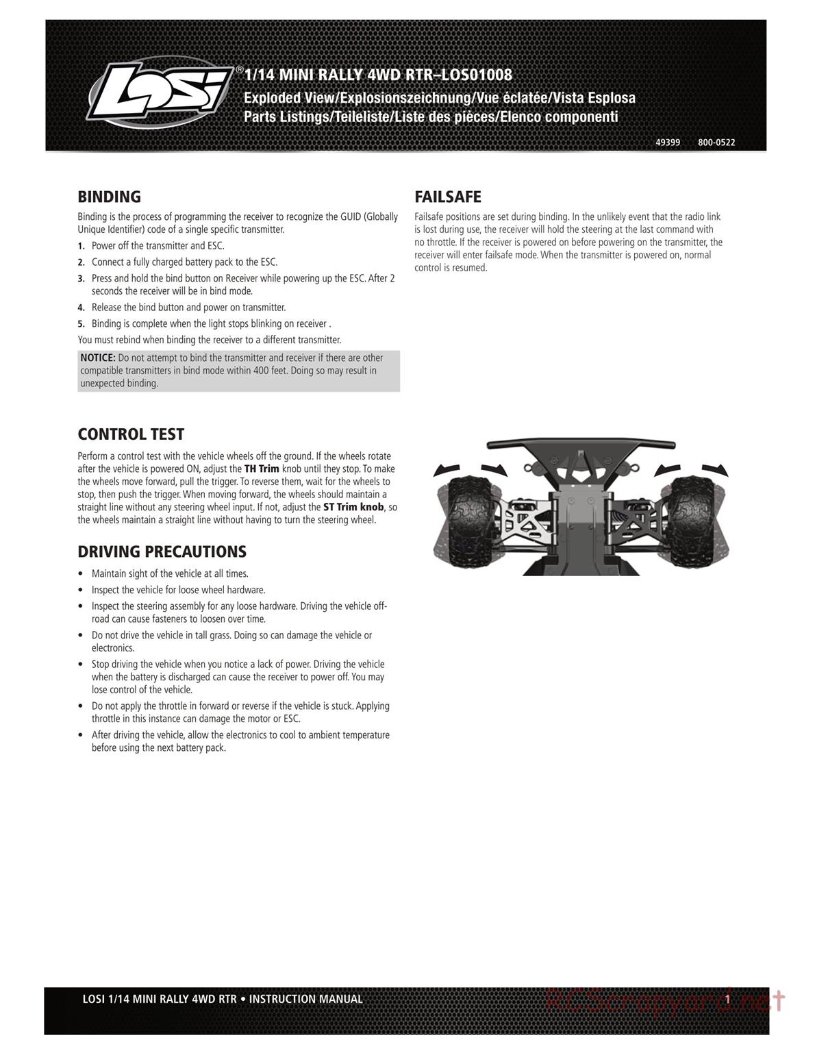 Team Losi - Mini Rally Car - Manual - Page 1