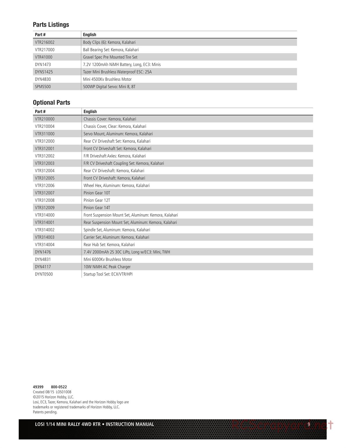 Team Losi - Mini Rally Car - Manual - Page 9