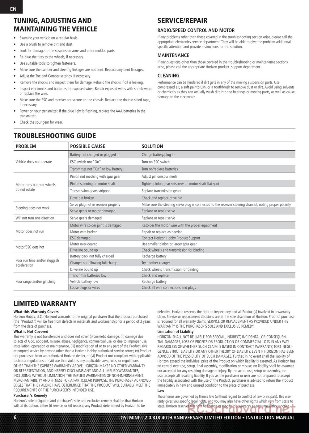 Team Losi - Mini-T 2.0 Limited Edition - Manual - Page 6