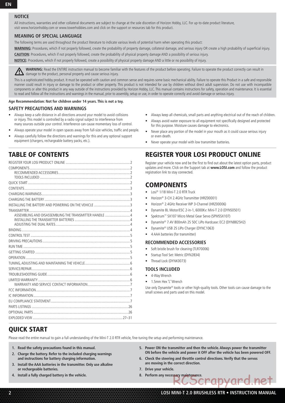 Team Losi - Mini-T 2.0 - Manual - Page 2