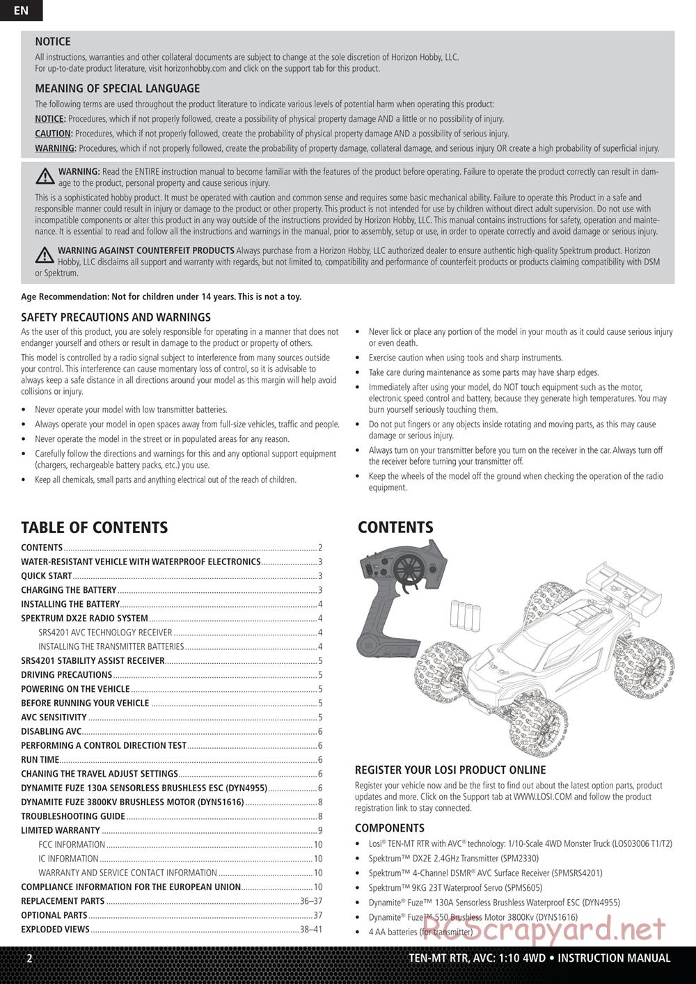 Team Losi - Ten-MT - Manual - Page 2
