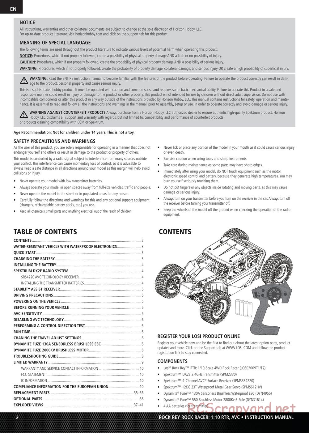 Team Losi - Rock Rey - Rock Racer - Manual - Page 2