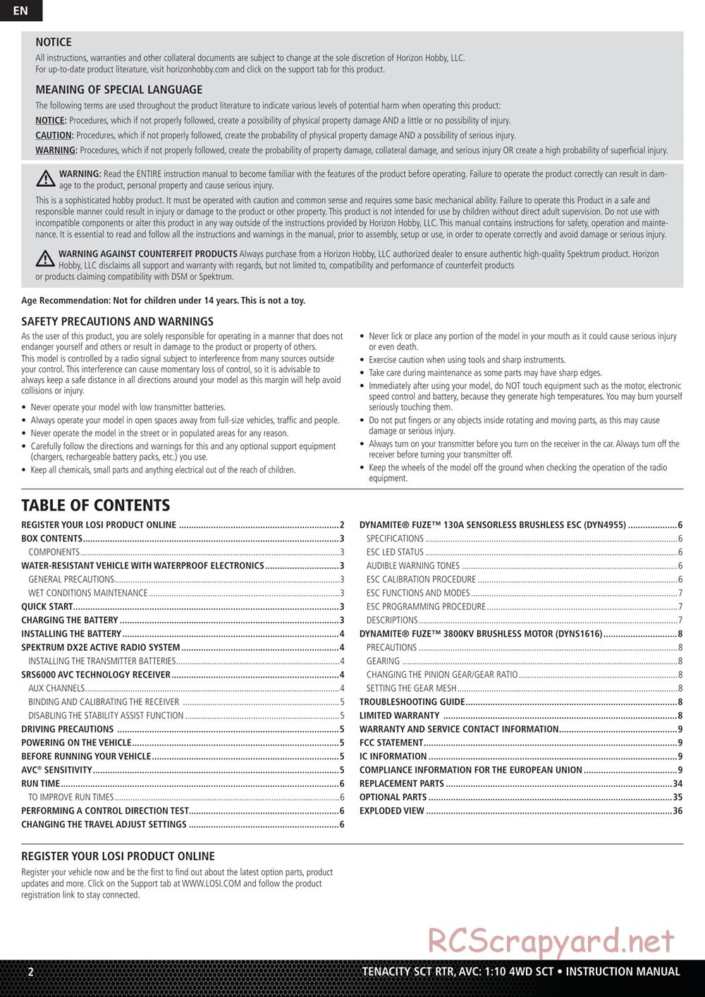 Team Losi - Tenacity-SCT - Manual - Page 2