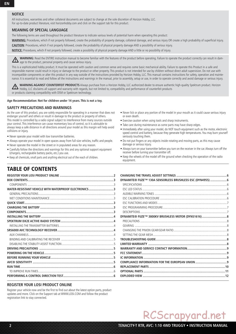 Team Losi - Tenacity-T Truggy - Manual - Page 2