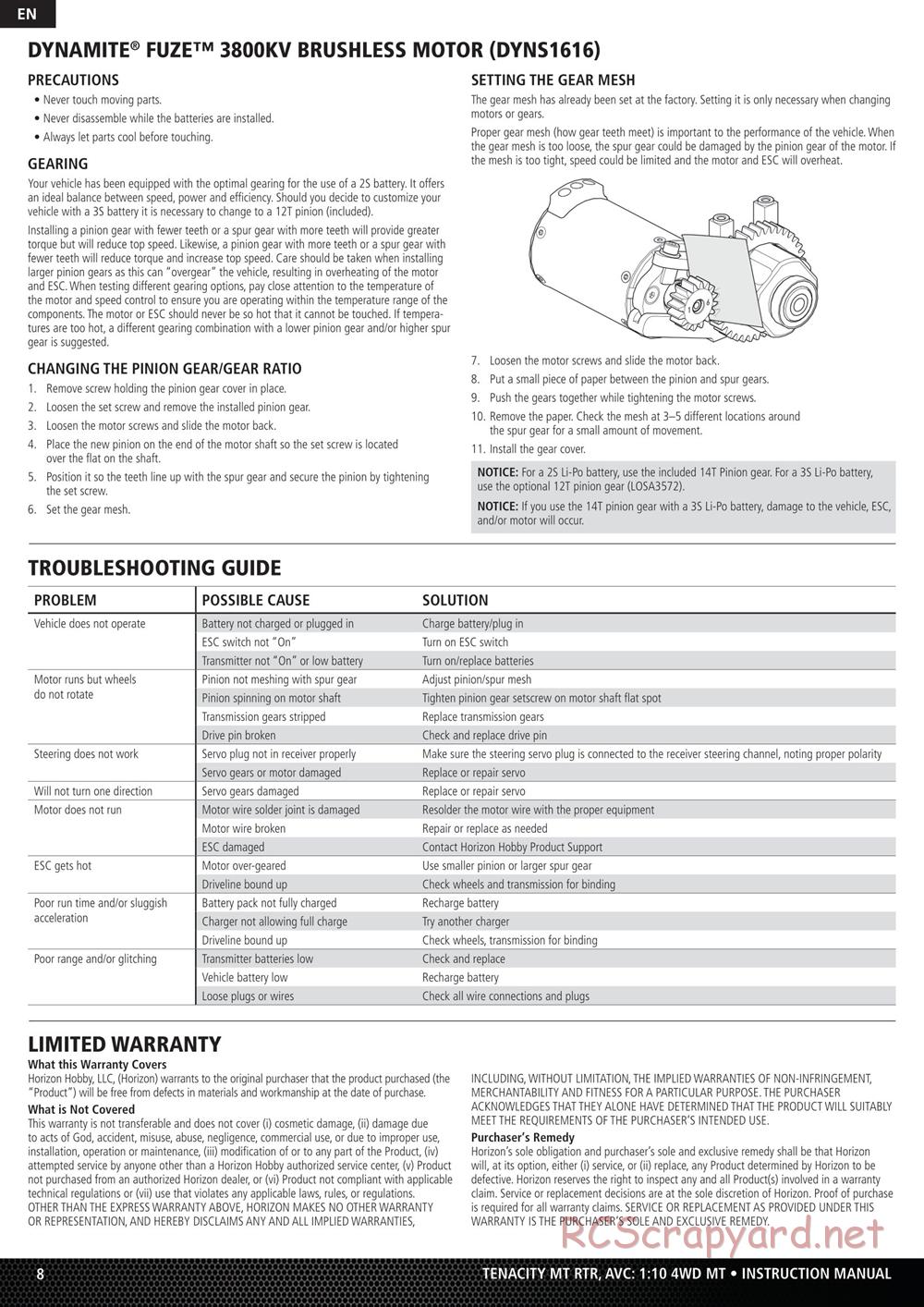 Team Losi - Tenacity-MT - Manual - Page 8
