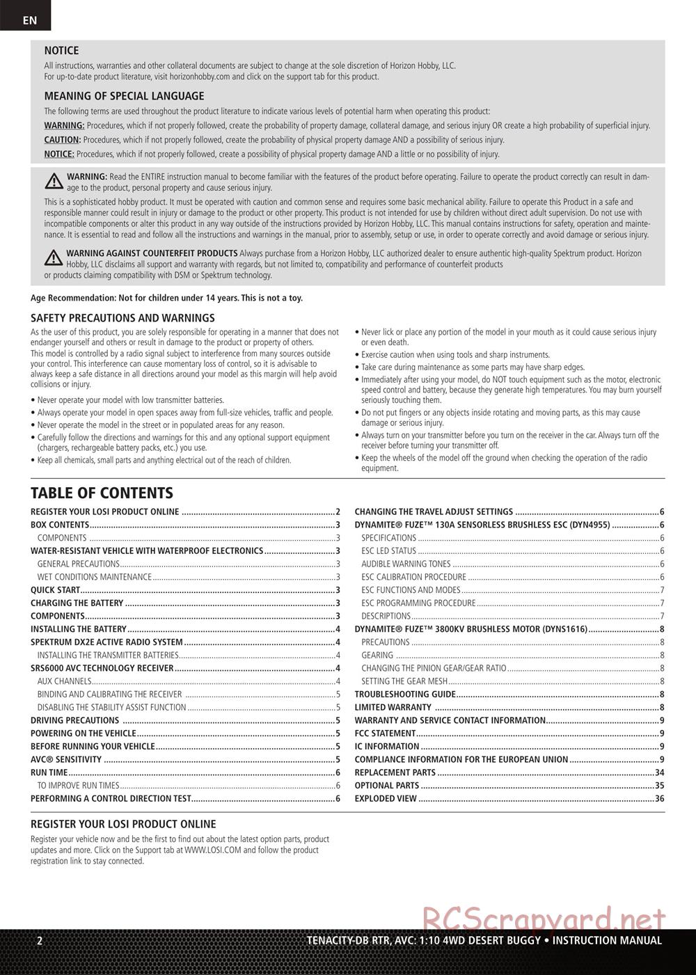 Team Losi - Tenacity-DB - Manual - Page 2