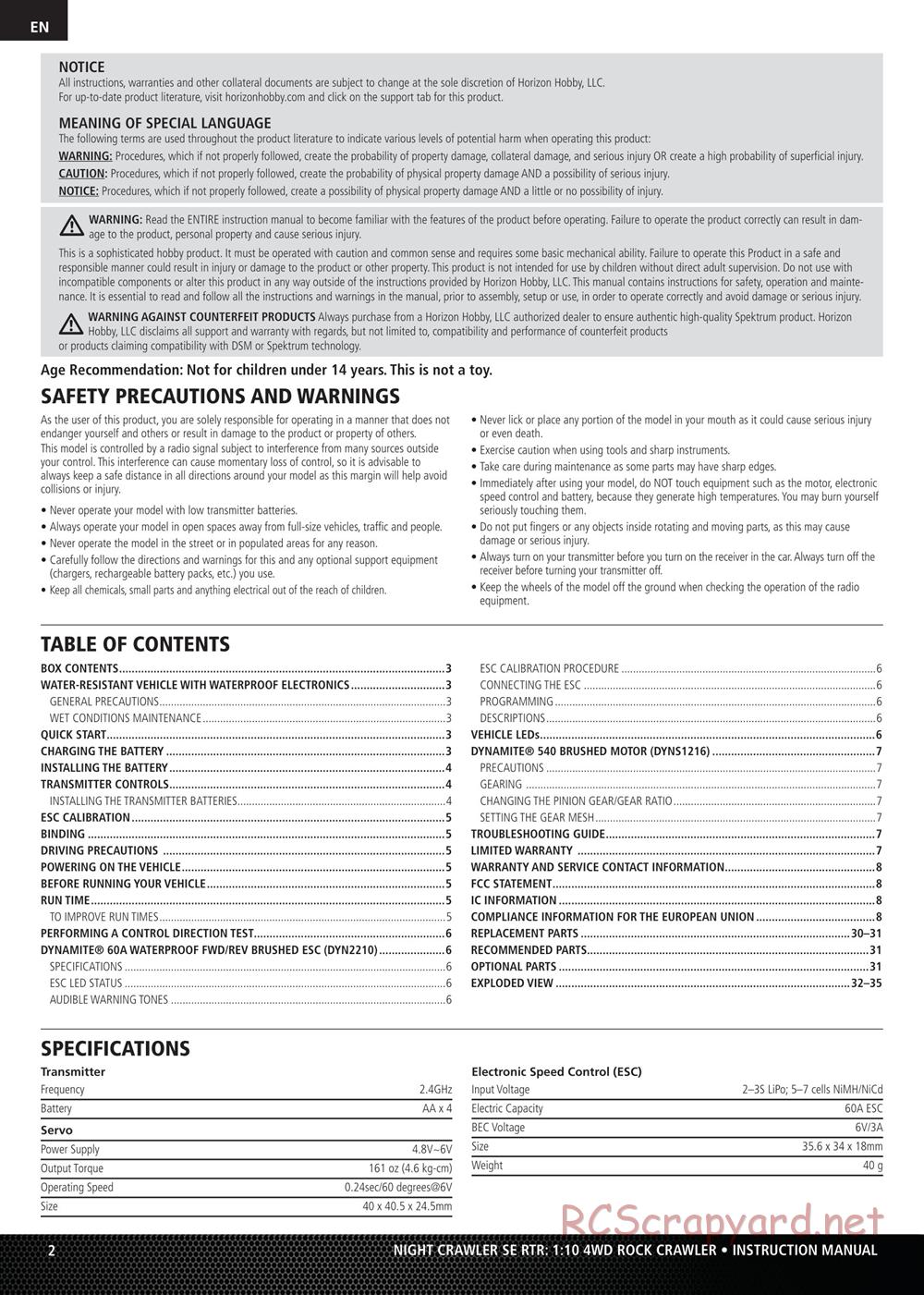 Team Losi - Night Crawler SE - Manual - Page 2