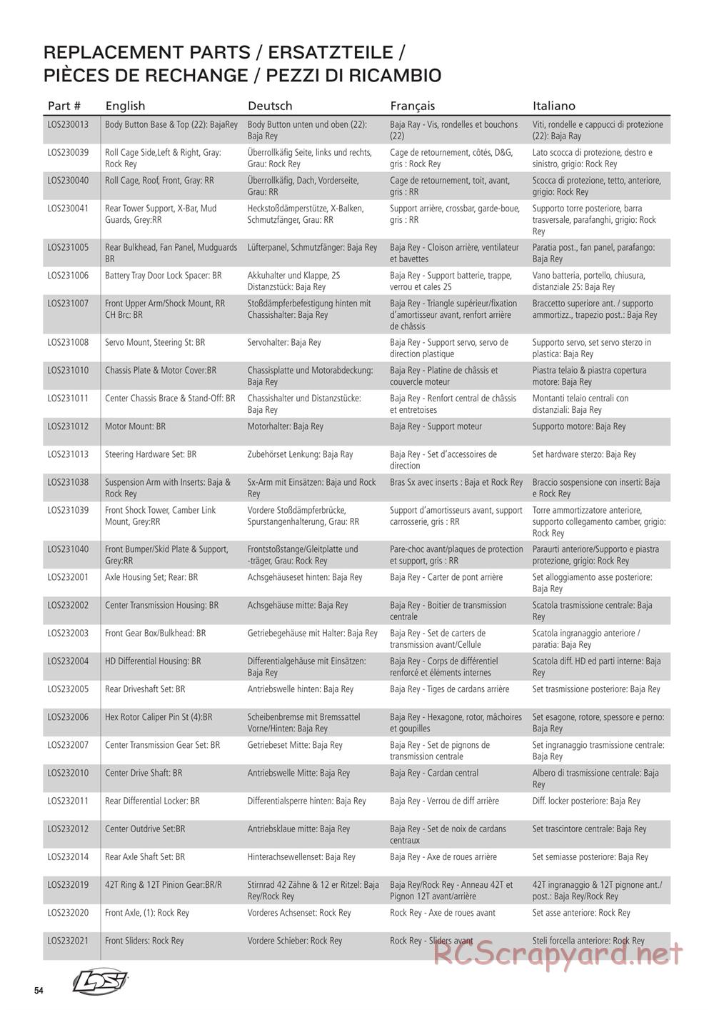 Team Losi - Rock Rey - Rock Racer Kit - Manual - Page 54