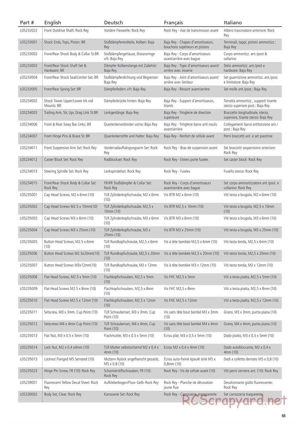 Team Losi - Rock Rey - Rock Racer Kit - Manual - Page 55