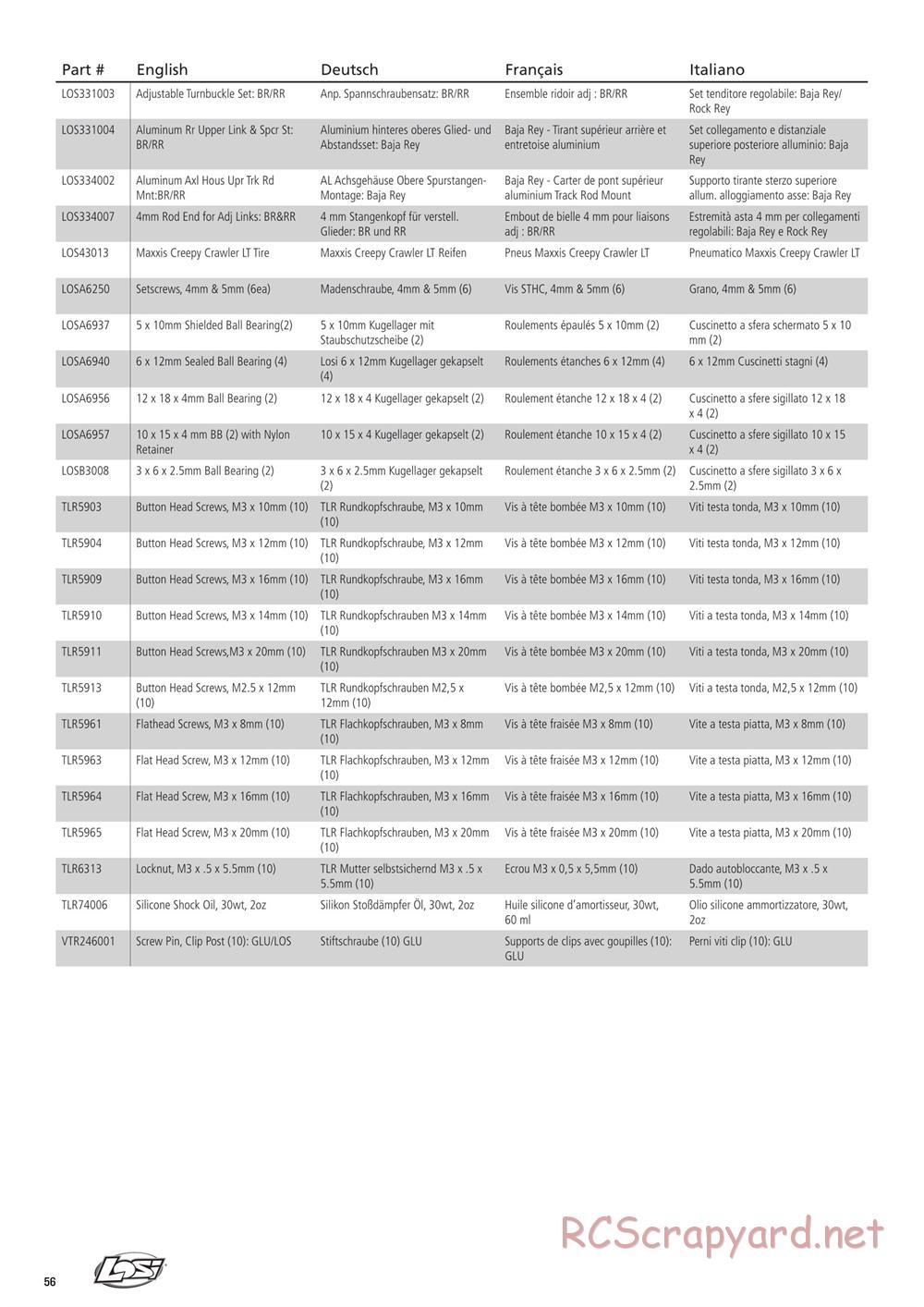 Team Losi - Rock Rey - Rock Racer Kit - Manual - Page 56