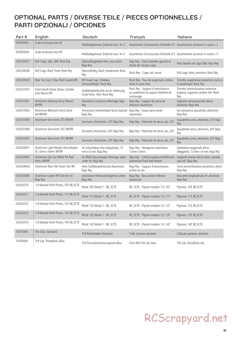 Team Losi - Rock Rey - Rock Racer Kit - Manual - Page 57