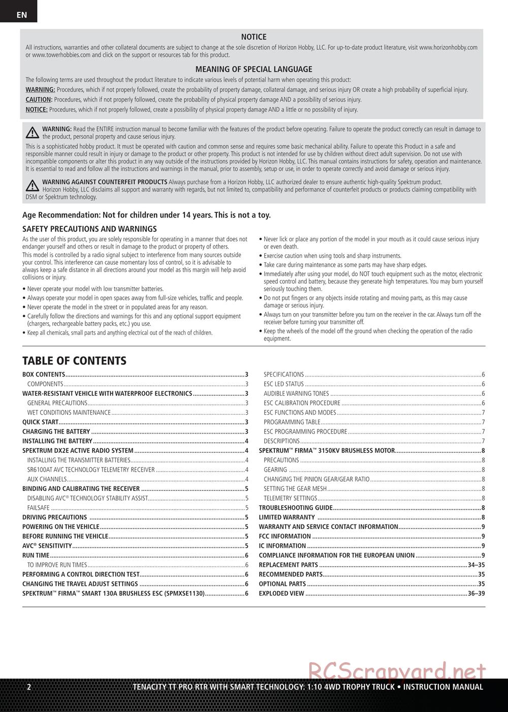 Team Losi - Tenacity-TT Pro - Manual - Page 2