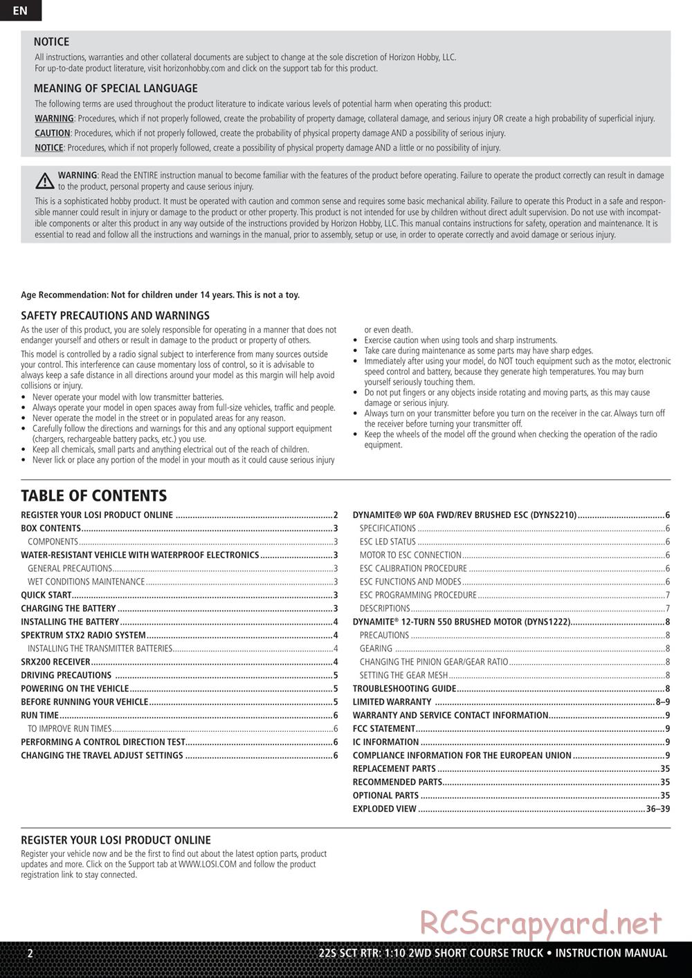 Team Losi - 22S SCT - Manual - Page 2