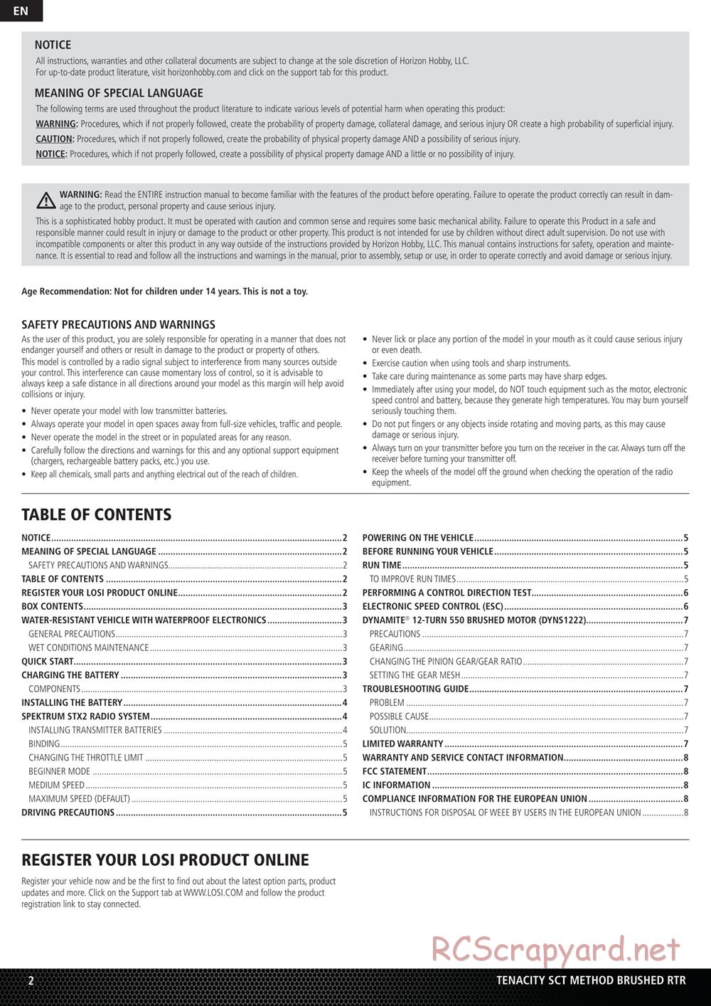 Team Losi - Tenacity-SCT - Manual - Page 2