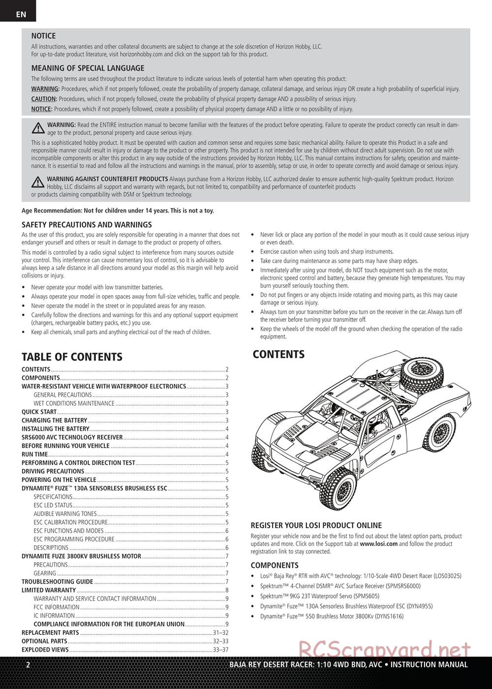 Team Losi - Baja Rey BND - Manual - Page 2