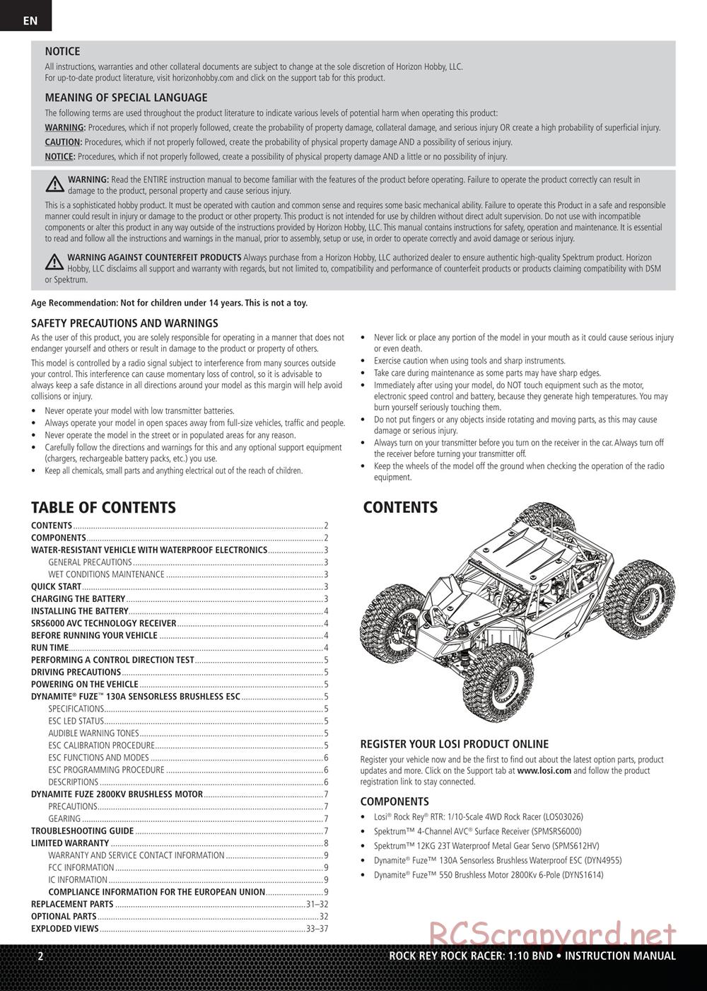 Team Losi - Rock Rey - Rock Racer BND - Manual - Page 2