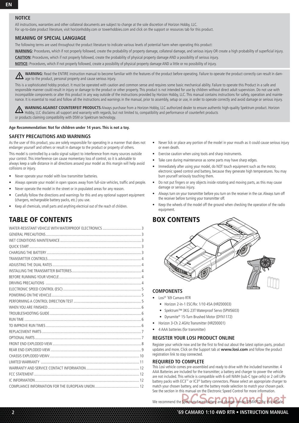 Team Losi - 1969 Chevy Camaro V100 AWD - Manual - Page 2