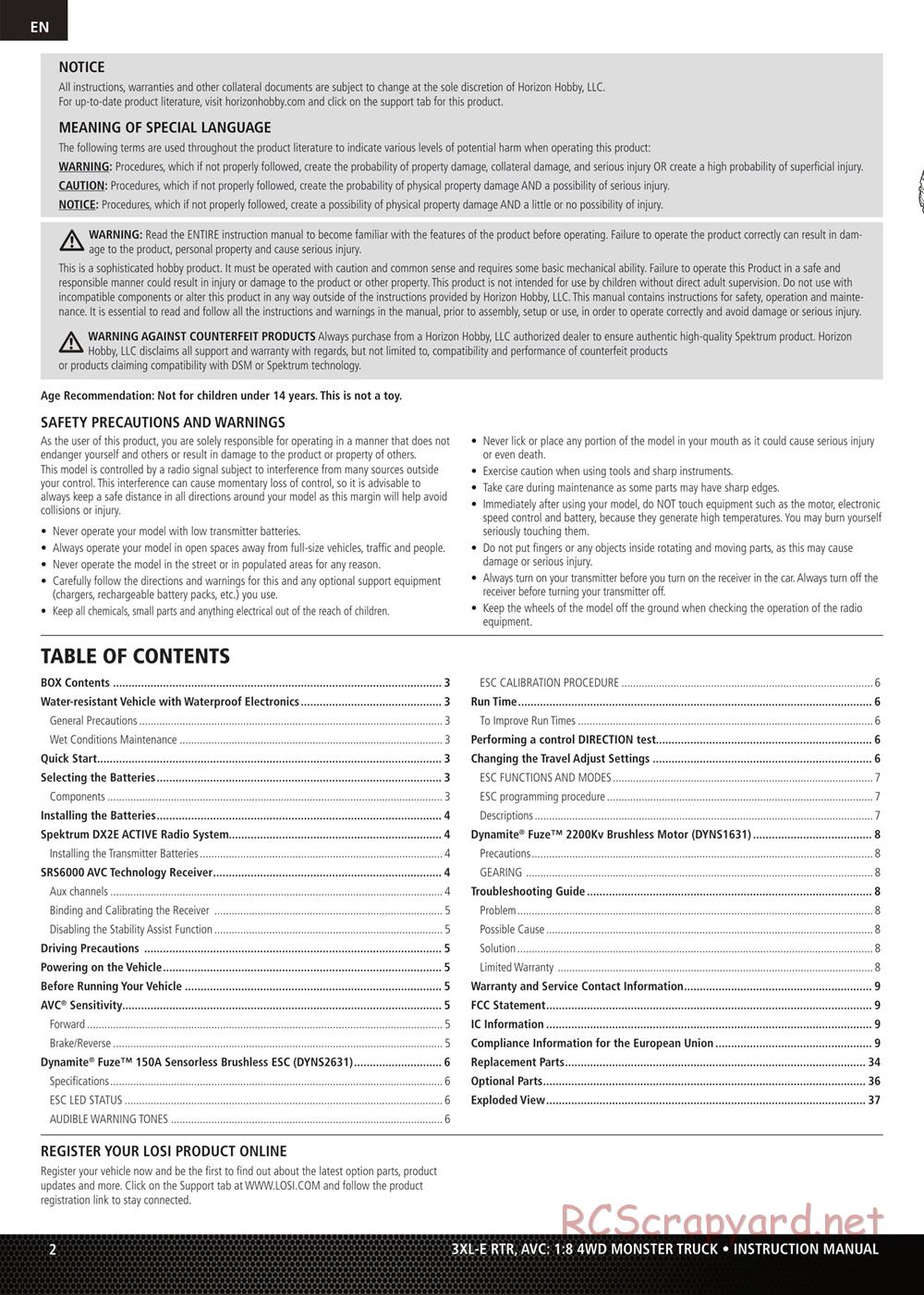 Team Losi - LST 3XL-E - Manual - Page 2