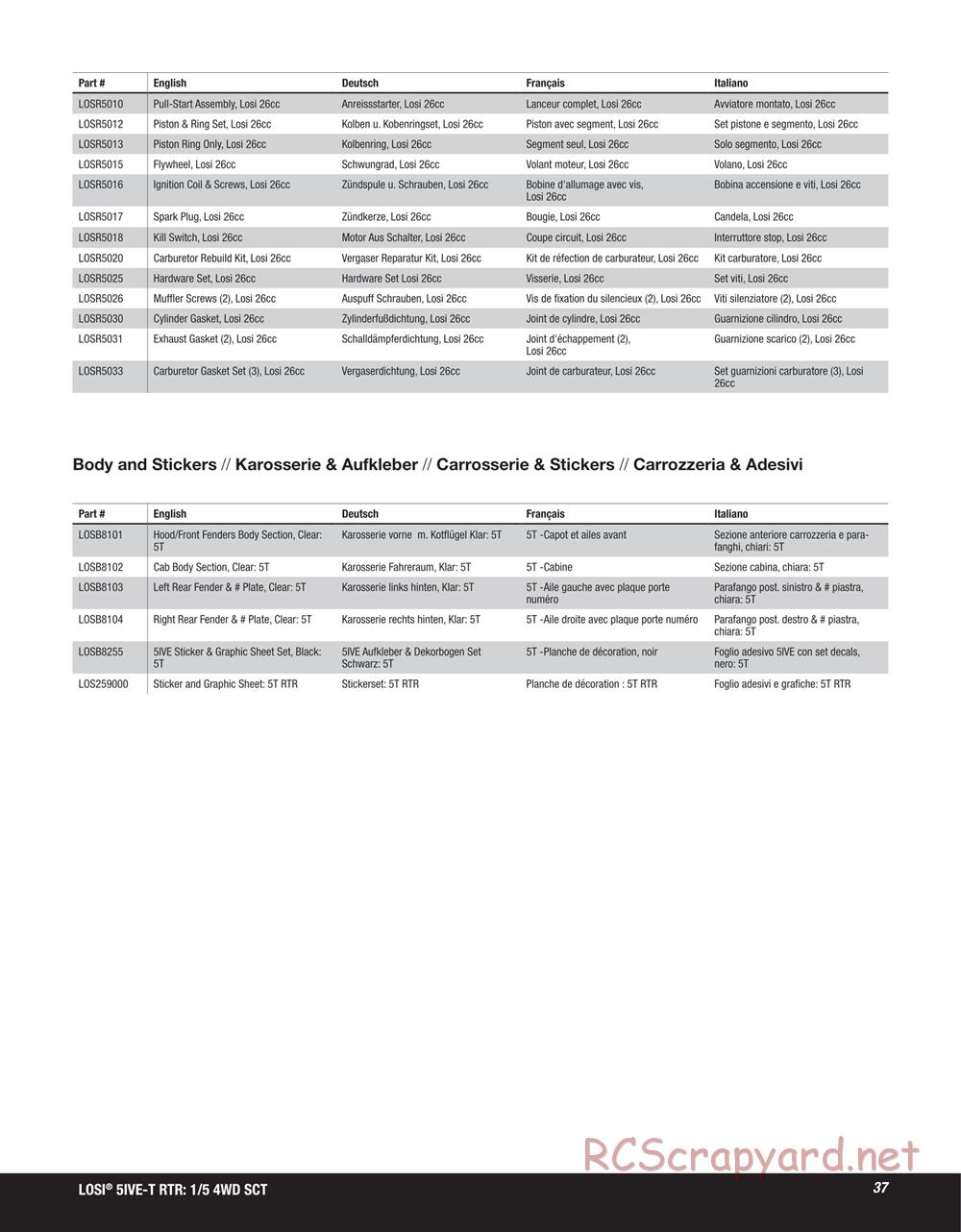 Team Losi - 5ive-T SCT - Manual - Page 37