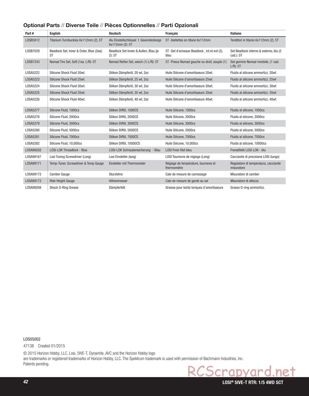 Team Losi - 5ive-T SCT - Manual - Page 42