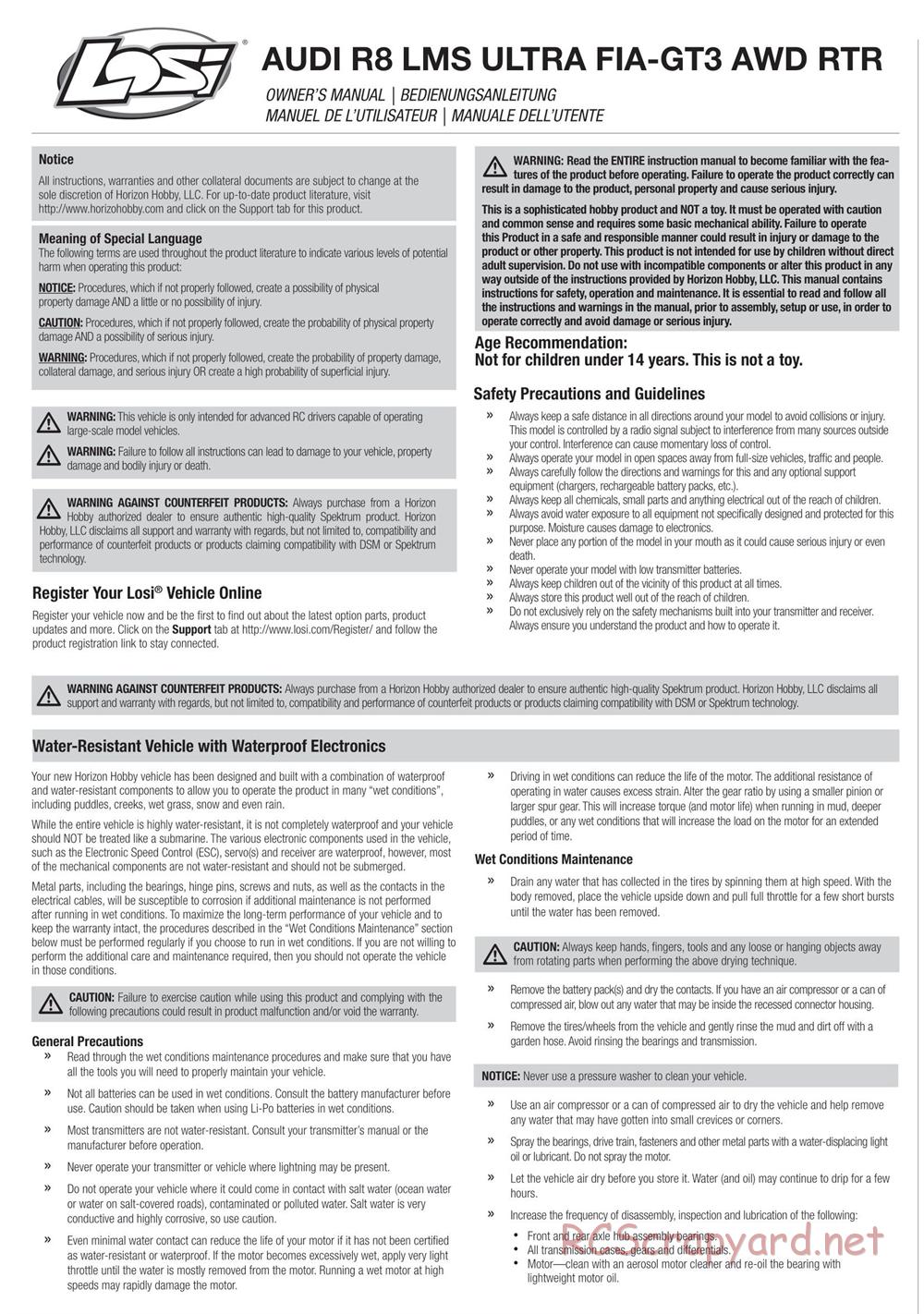 Team Losi - Audi R8 LMS Ultra FIA-GT3 - Manual - Page 1