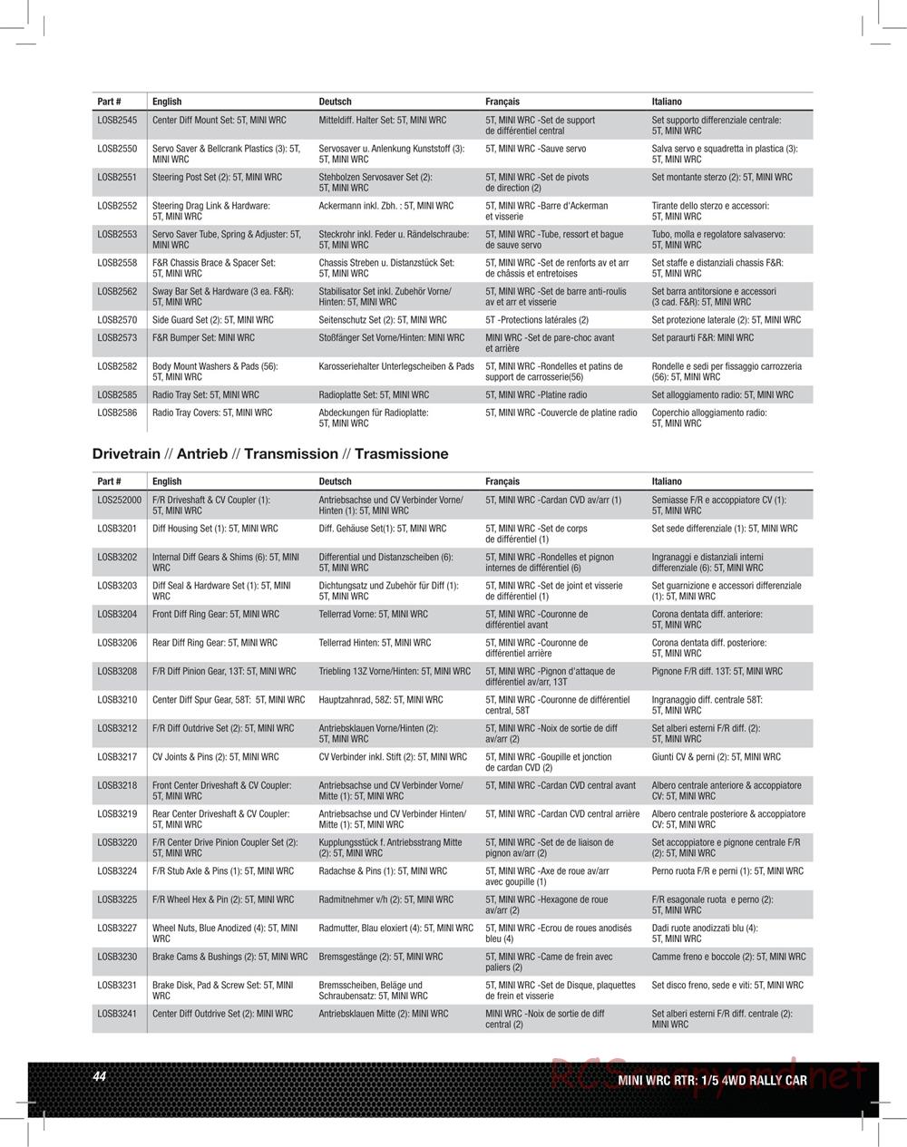 Team Losi - 5ive Mini WRC - Manual - Page 44