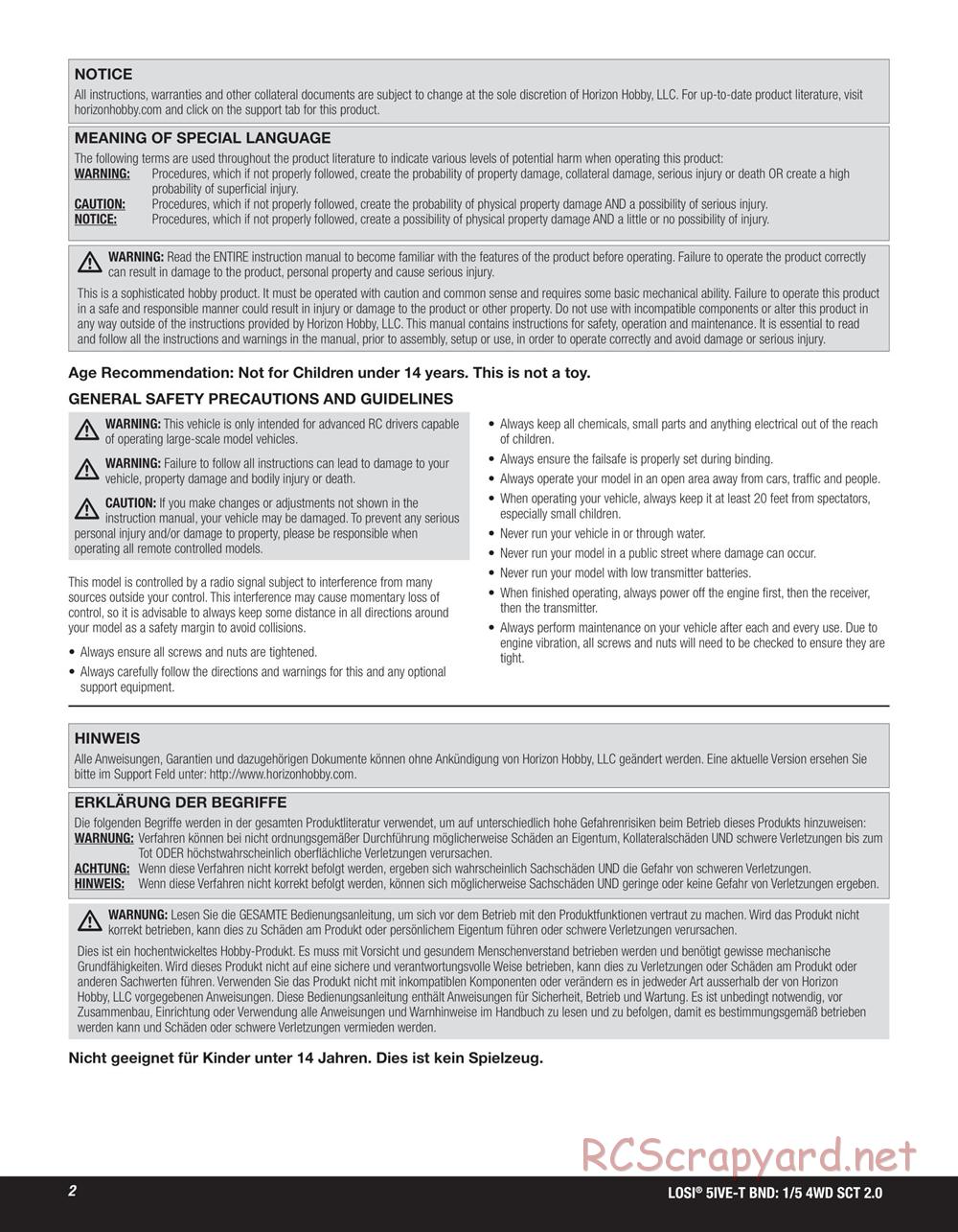 Team Losi - 5ive-T 2.0 SCT - Manual - Page 2