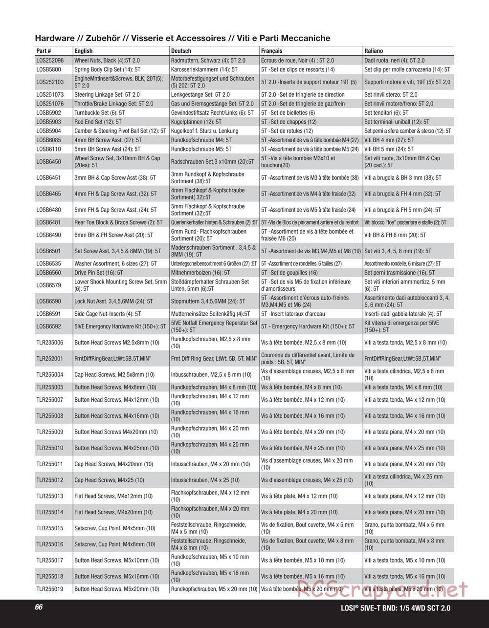 Team Losi - 5ive-T 2.0 SCT - Manual - Page 66