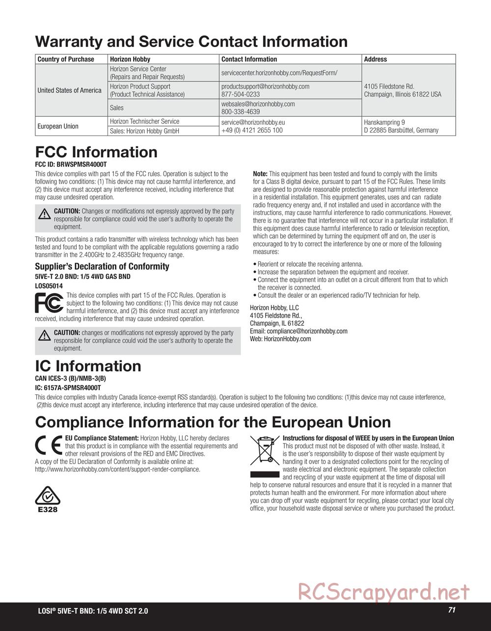 Team Losi - 5ive-T 2.0 SCT - Manual - Page 71