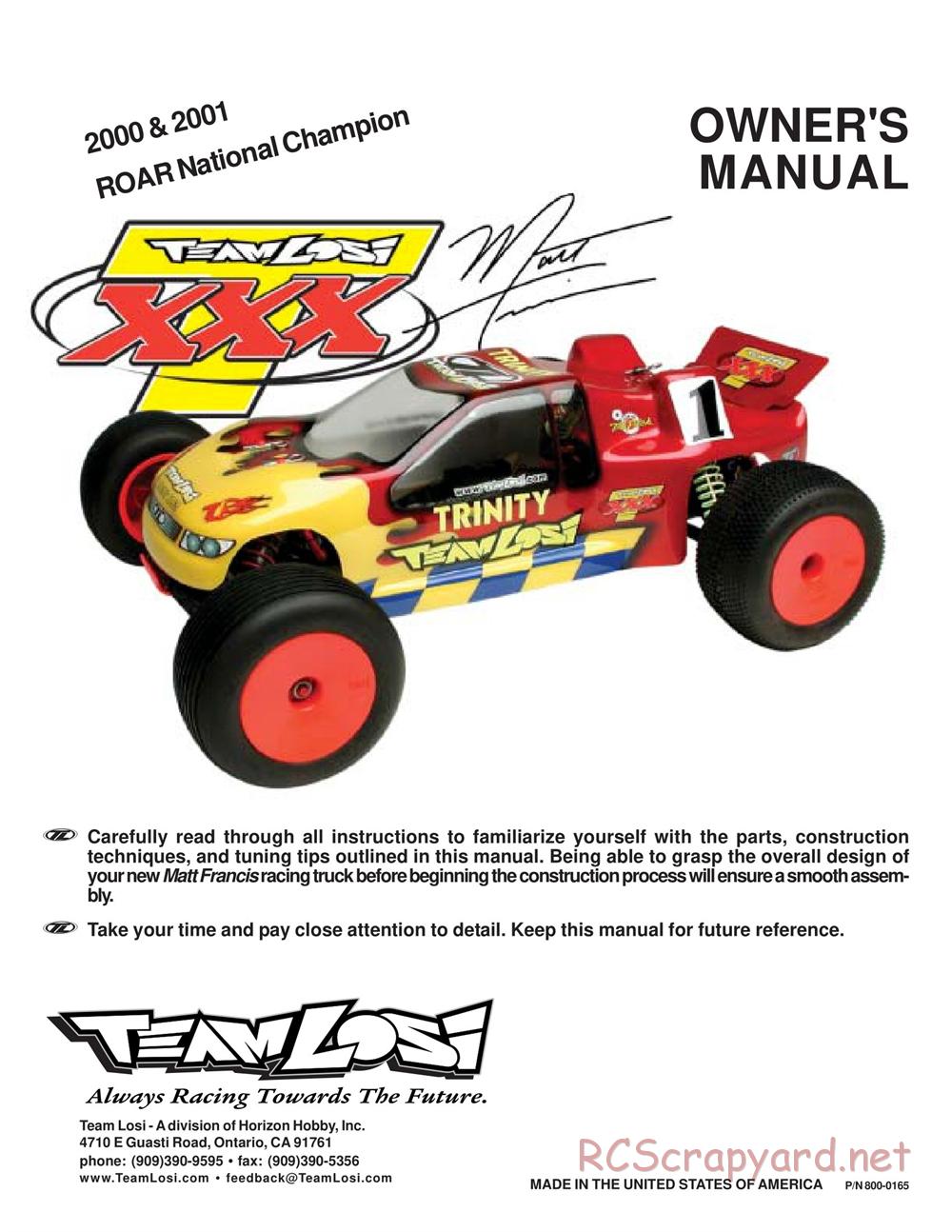Team Losi - XXX-T Matt Francis Edition - Manual - Page 1