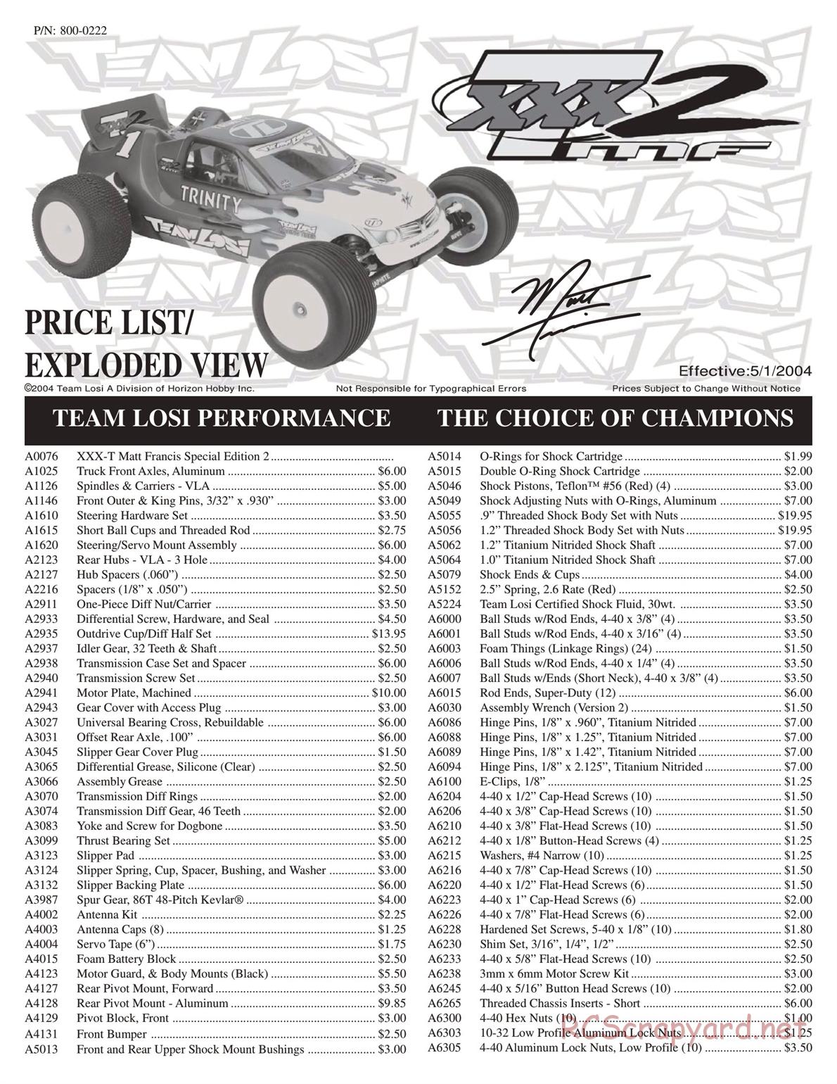 Team Losi - XXX-T MF2 - Manual - Page 1