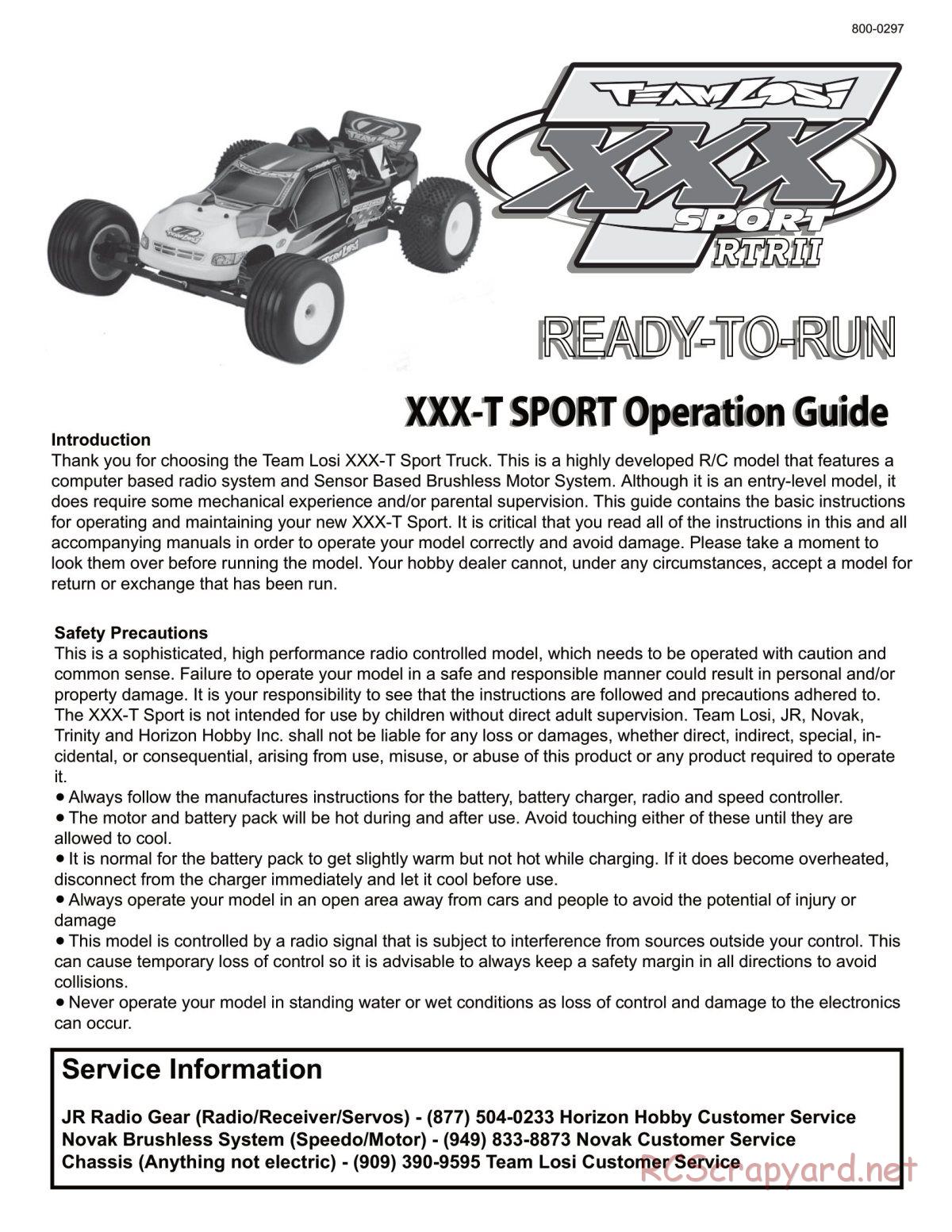 Team Losi - XXX-T Sport Brushless - Manual - Page 1