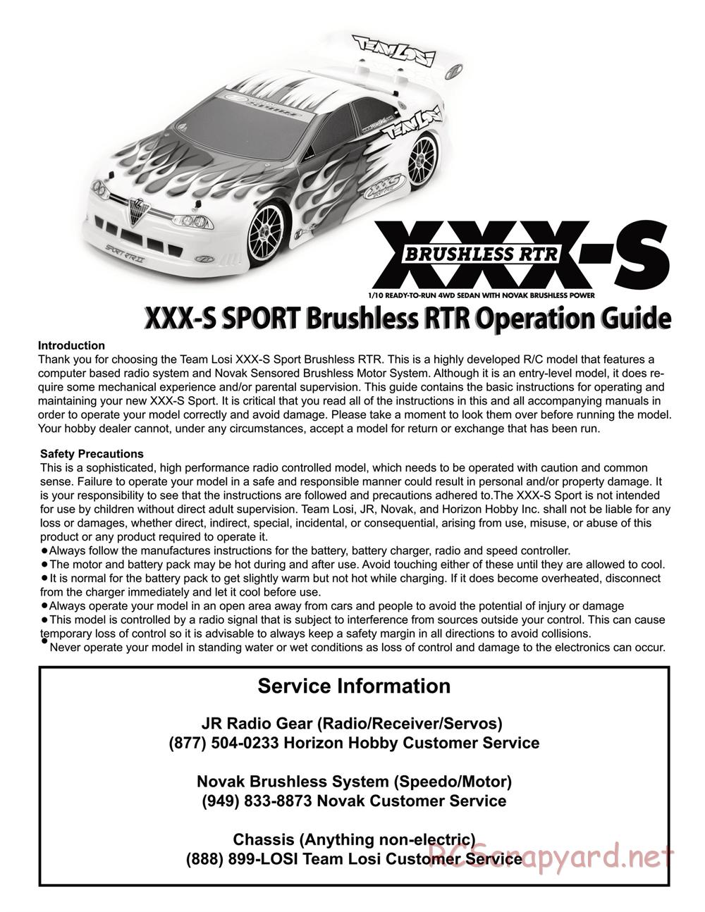 Team Losi - XXX-S Sport Brushless - Manual - Page 1