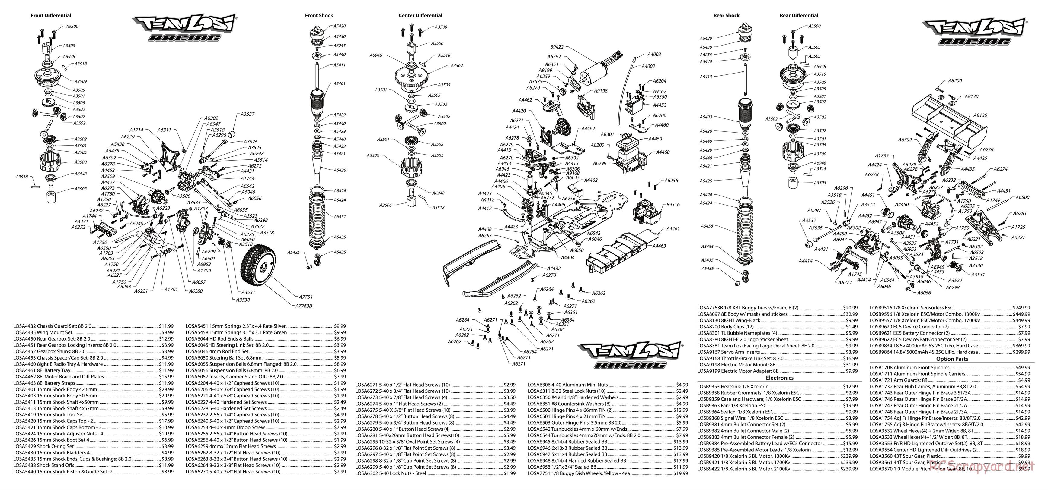 Team Losi - 8ight-E 2.0 Race Roller - Parts List and Exploded View - Page 1