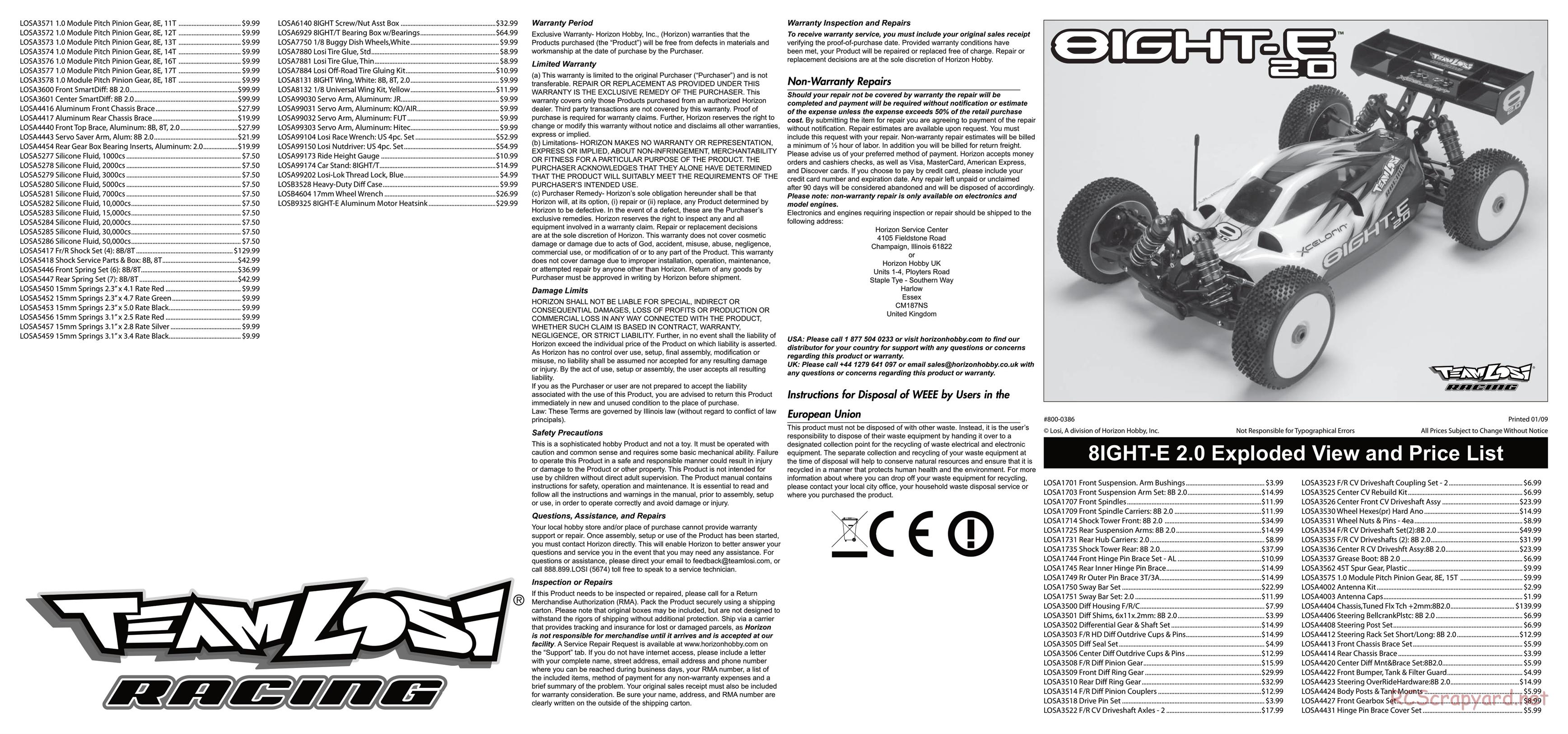 Team Losi - 8ight-E 2.0 Race Roller - Parts List and Exploded View - Page 2